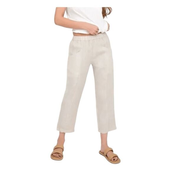 Mate the Label Linen High Waisted Wide Leg Pant Black Knit Pull-On S - Picture 2 of 9